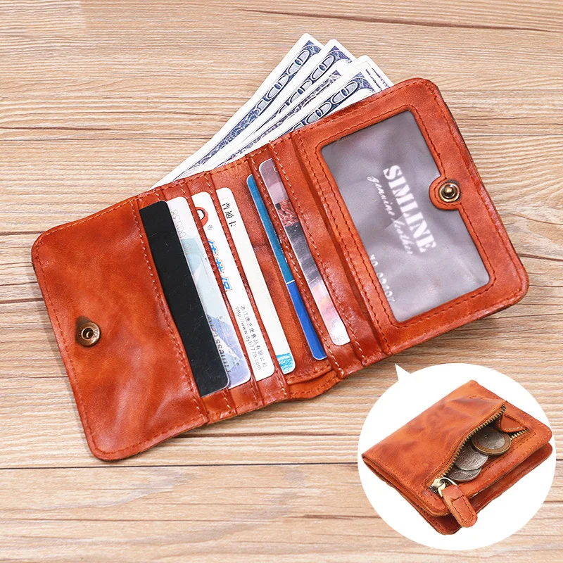 100% กระเป๋าใส่เงินหนังแท้สำหรับผู้หญิงผู้ชายวินเทจ cowhide SHORT Bifold ขนาดเล็ก Slim กระเป๋าสตางค์ใส่นามบัตรสตรีมีซิปกระเป๋าเหรียญ