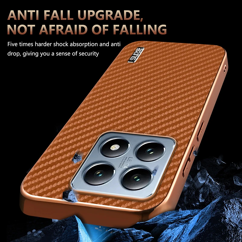 for Xiaomi Mi 14T Pro Mi 14T 6.67inch Case Carbon Fiber Texture PU Leather Cover Plating Bumper Soft Shockproof Shell Fundas