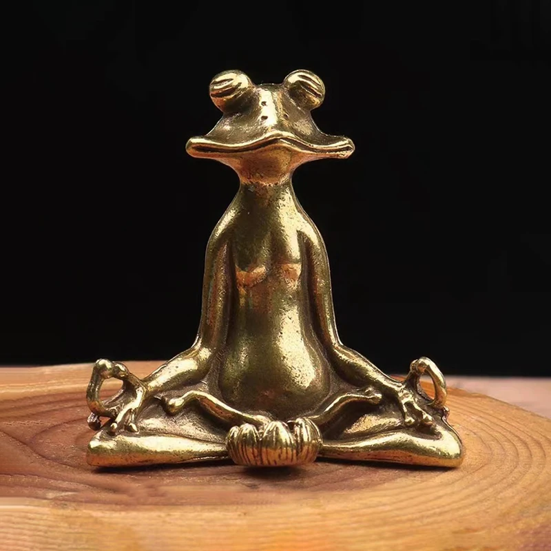 Copper Meditating Frog Ornaments Vintage Brass Sit in Meditation Statue Bronze Tea Pet Figurines Incense Holder Desk Decor