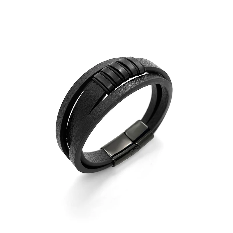 Classic multi-layers Black Brown Leather Bracelet 19,21,23cm Size Choose Stainless Steel Magnetic Buckle Fashion Charm Bracelet