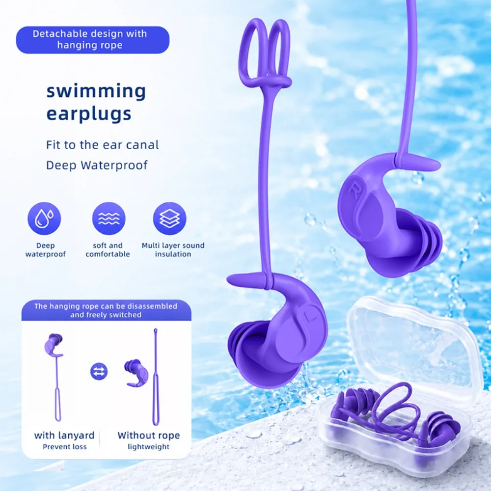 Ergonomic Silicone Swim Earplugs Waterproof Reusable Soft Ear Plugs with Storage Case for Adults Water Sports Travel