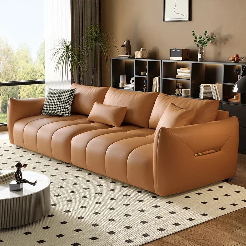 Italian Napa leather living room 2023 new sofa sponge pine bottom three or four seats straight row sofa