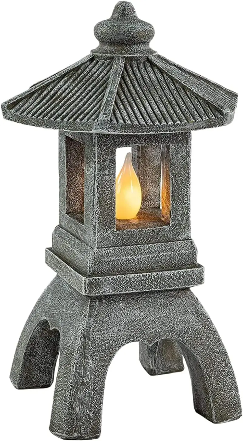 

Pagoda Statue, Solar Powered Statue Japanese Decor, Outdoor Zen Lantern, Flickering LED Garden Ligh