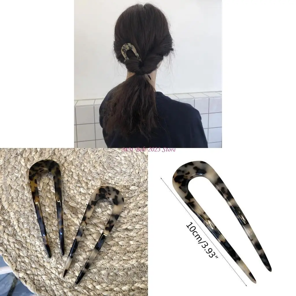 

49ME U Shaped Hair Pin Fork Sticks 2 Prong Acetate Tortoise for Shell Hairpin Chignon