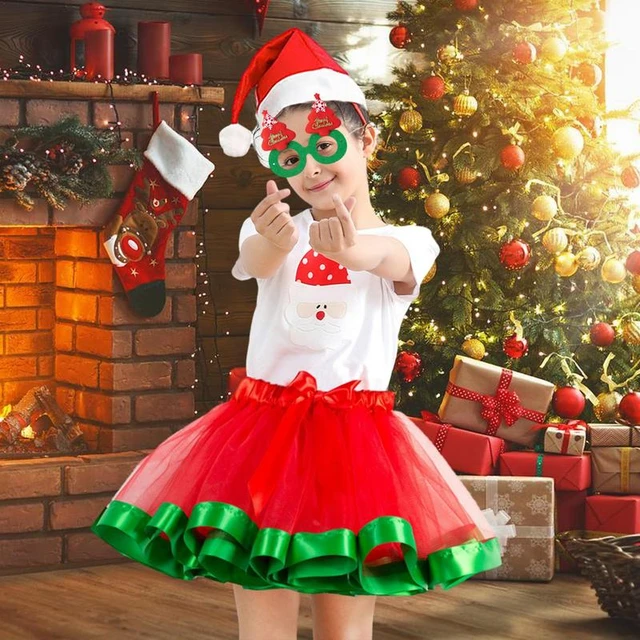 Christmas Tutu Outfit for Girls Ballet Dance Dress Princess Skirt Christmas Tutus Red Green Costume with Glasses for Little Girl AliExpress 200000532