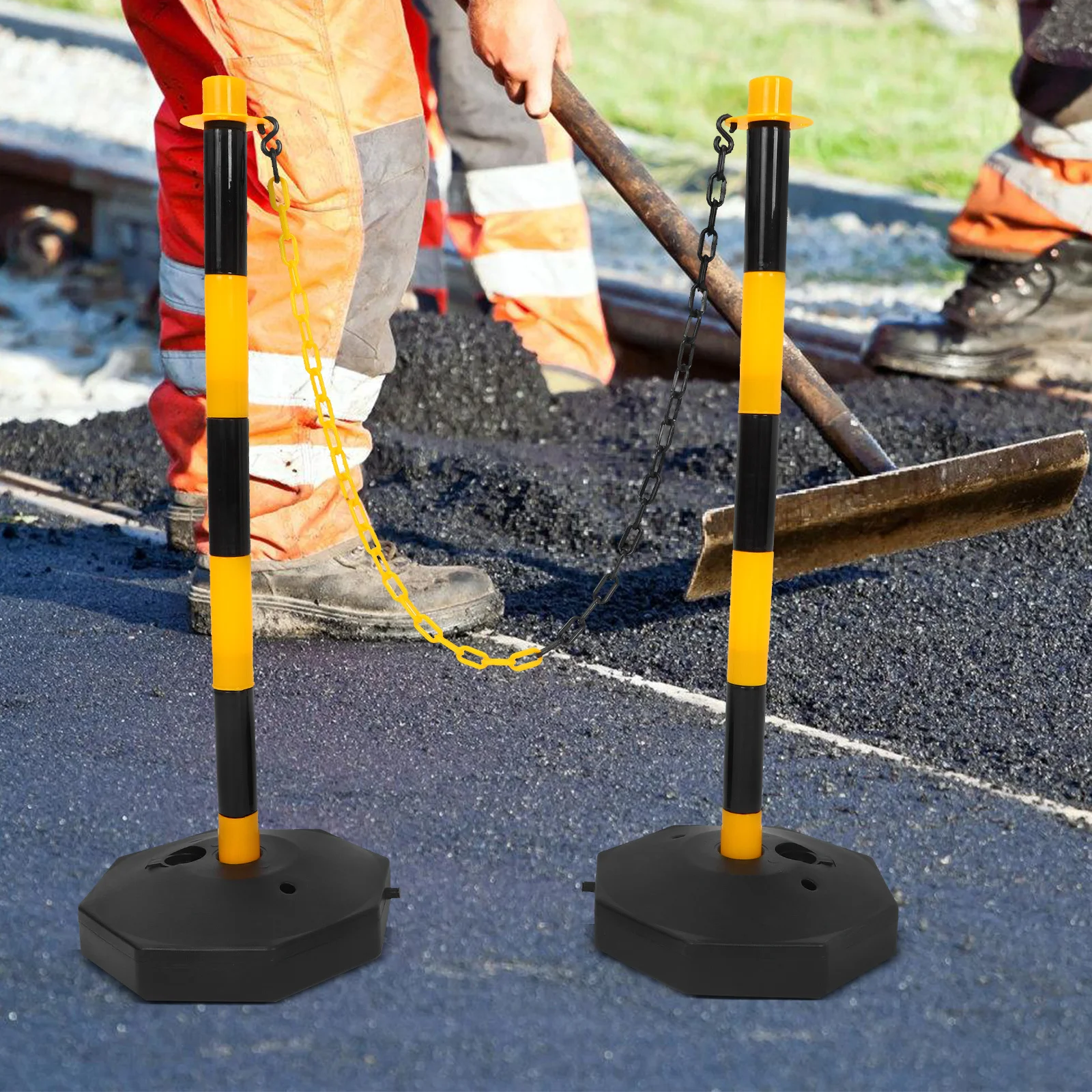 1 Juego de poste de barrera de seguridad vial, Base rellenable de plástico rojo y blanco, delineador de tráfico portátil, construcción de estacionamiento