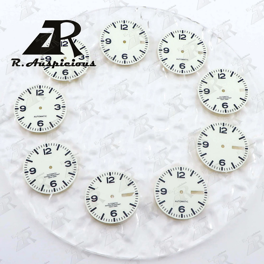 R.Auspicious 29mm Black White All-luminous Dial For NH35/NH36 Movement Green Digital Luminous Watches Repair Accessories