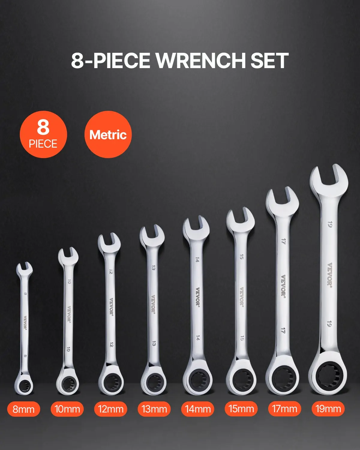 

Combination Wrench Set, 8-Piece Ratcheting Wrench Set With Organizer Rack, Cr-V Steel Wrench Set Metric 8 Mm To 19 Mm, Ideal
