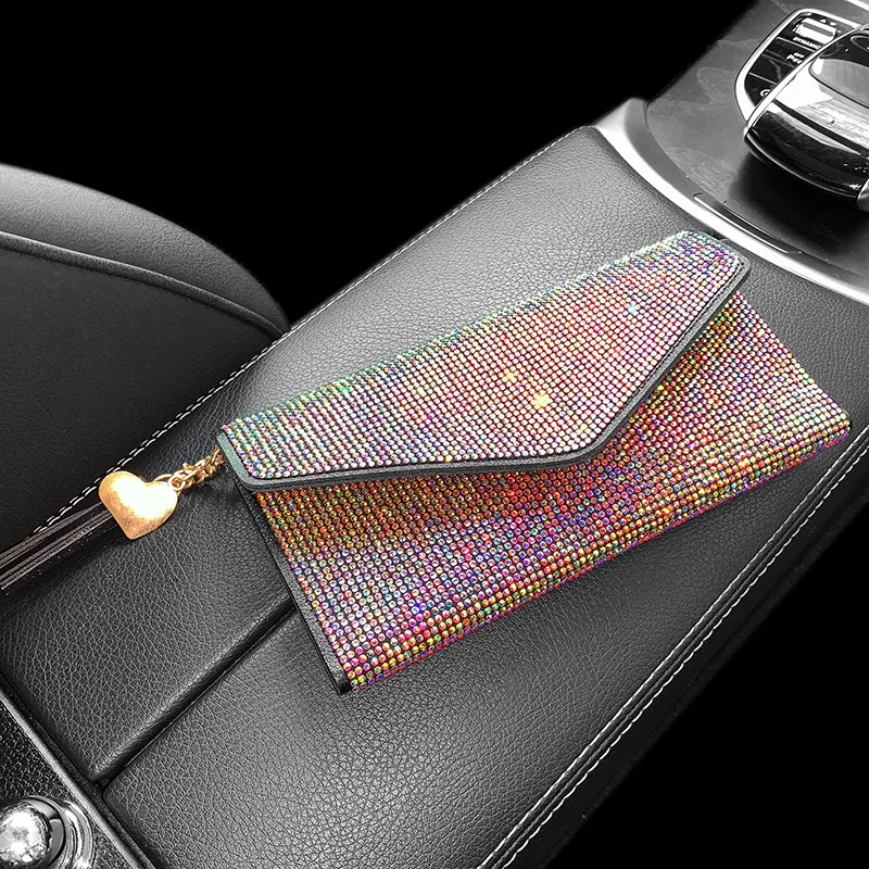 Bling Crystal Fashion Purse Leather Wallet Women Card Holders Multifunctional Pretty Desinger Square Hand Bags Ladies Wallets