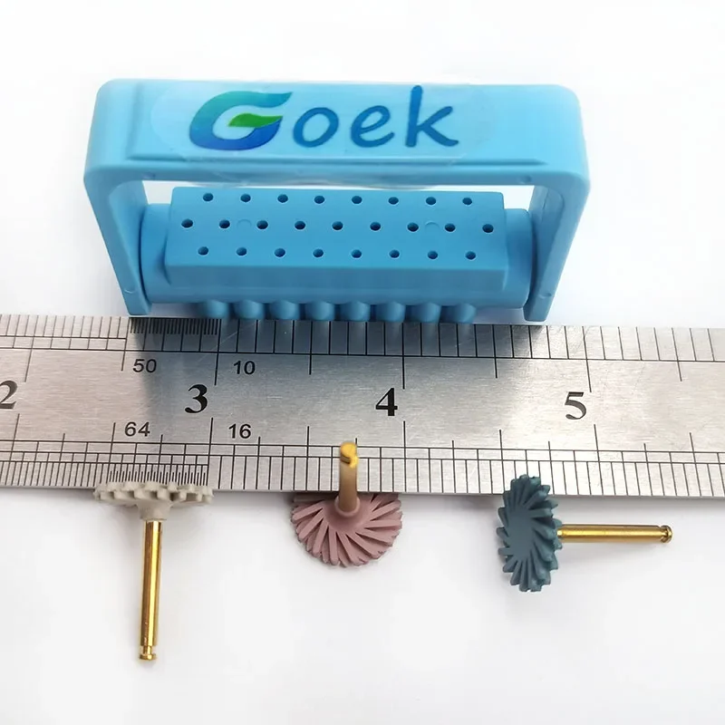 4 Stück Dental-Diamant-Gummi-Polierer mit Desinfektionsbox zum Polieren von Zirkonoxid-Lithium-Disilikat-Zahnmedizin-Laborbohrern