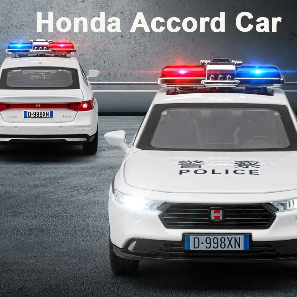 1:32 Alloy Diecast Honda Accord Police Car Toy Model with 6 Doors Opened Pull Back Sound Light Vehicles Models for Kid Gifts