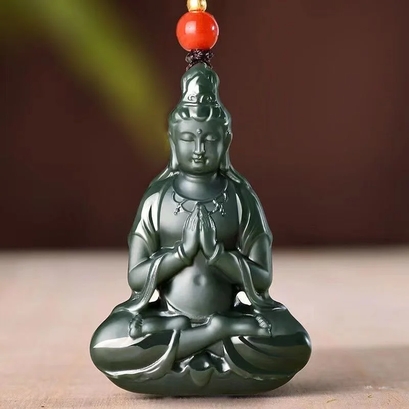 

Jiale/ Natural Hetian Cyan Jade Three-dimensional Guanyin Bodhisattva Necklace Pendant Men Women Fine Jewelry Accessories Amulet