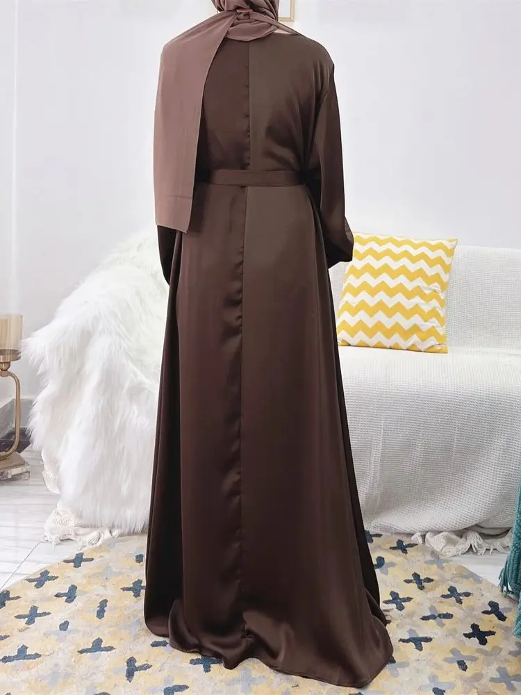 Ramadan Eid Satin Abaya Damen Dubai Luxury Women Islam Muslim Kaftan Kebaya Modest Dresses Caftan Marocain Robe Femme Musulmane