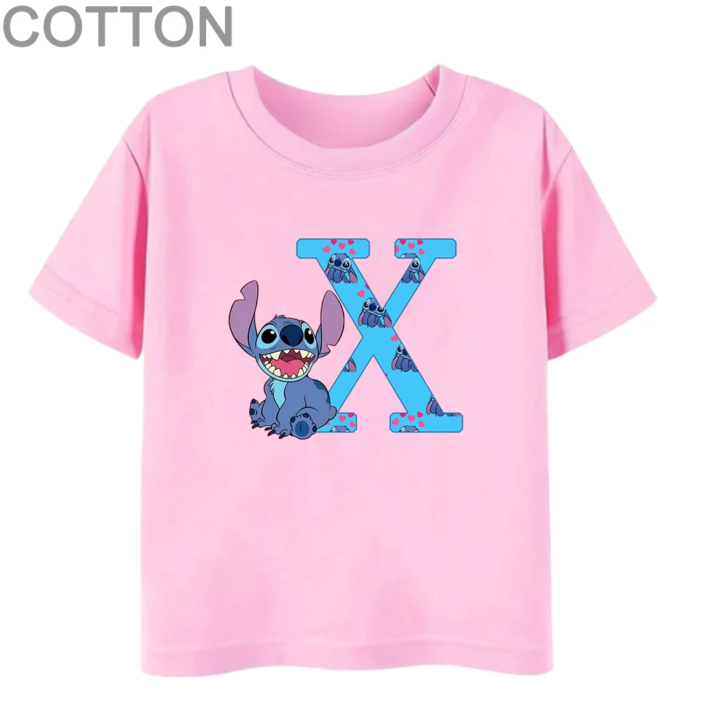 Stitch Letter ABC Cotton Children T-Shirt Name Combination Tee Shirts Cartoons Kawaii Kid Casual Clothes Girl Boy Harajuku Tops