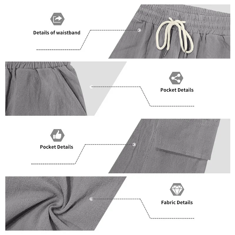 Amerikanische Multi-Pocket-Overalls für Herren, Outdoor-Sport und Freizeit, lockere, einfarbige Leinen-Overalls, Fünf-Punkt-Shorts – Detail 37
