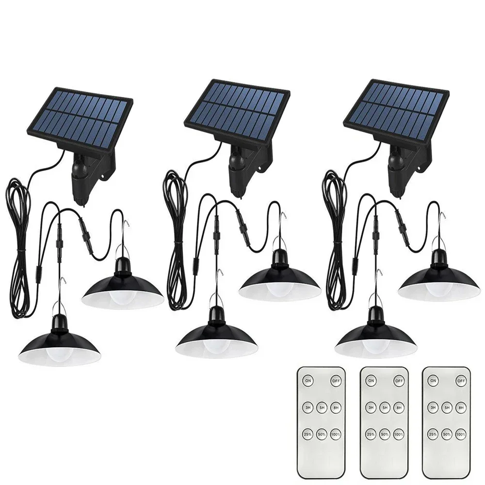 Lampada a sospensione solare da 1/2 testa Lampada solare da interno impermeabile IP65 per esterni con linea da 3 m adatta per campeggio interno da giardino in cortile