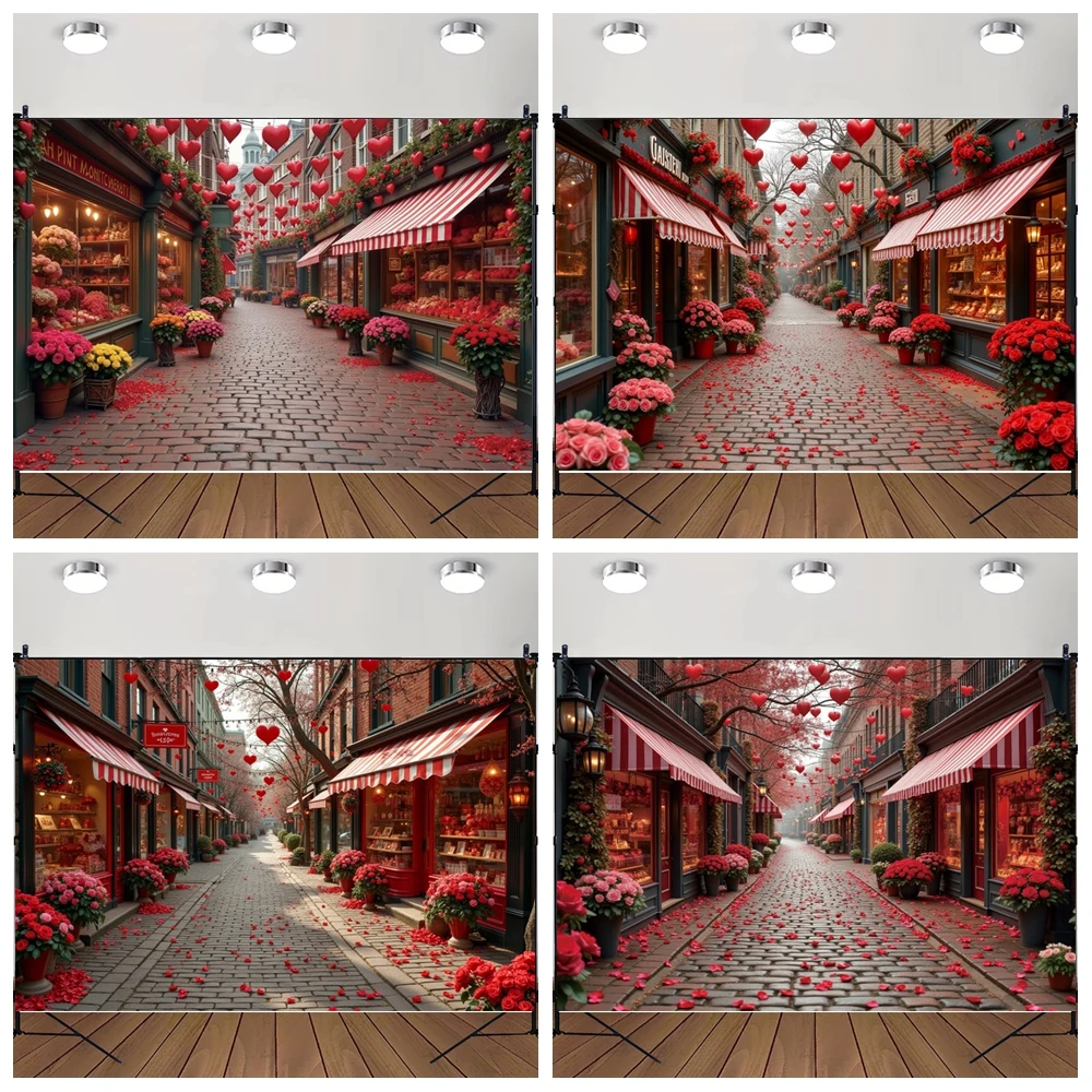 

MOON.QG Photo Background Valentine's Day Flower Shop Street Rose Backdrop Studio Lover Photography Photobooth Birthday Wallpaper