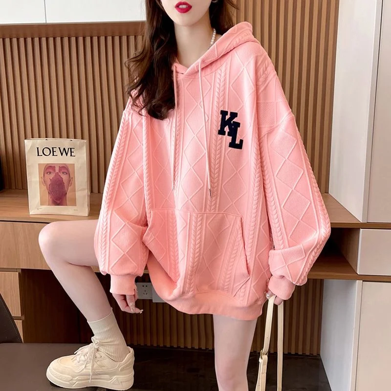 

Korean Version Of Leisure Sweet age Reduction Loose Thin Hooded Hoodie Women2025 Spring Autumn New All-match Medium Long Clothes