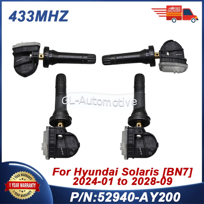 

1/4PCS 52940-AY200 TPMS sensor Tire pressure sensor For Hyundai Solaris [BN7] 2024-2028 433MHZ