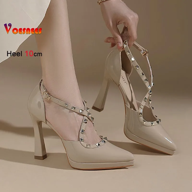 2026 موضة برشام خنجر الصنادل جوفاء النساء مضخات 10 سنتيمتر عالية الكعب حذا فردي للسيدات مدبب تو الفم الضحلة مثير الصنادل الإناث