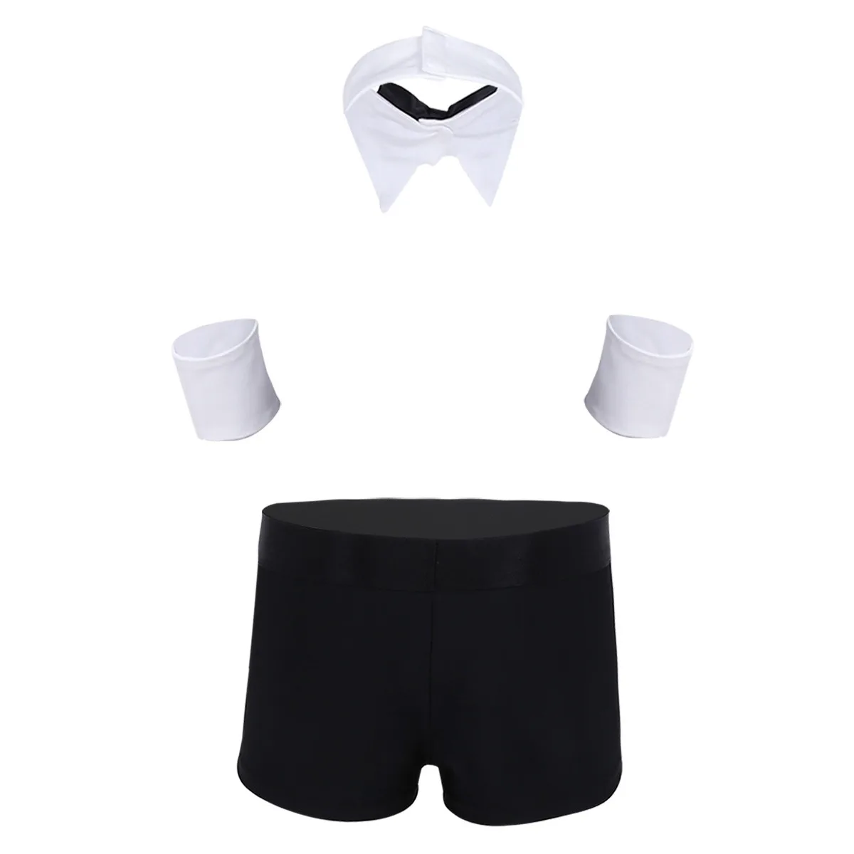 3Pcs Mens Waiter Tuxedo Sexy Cosplay Costume Lingerie Suit Boxer Briefs Underwear with Bow Tie Collar and Bracelets