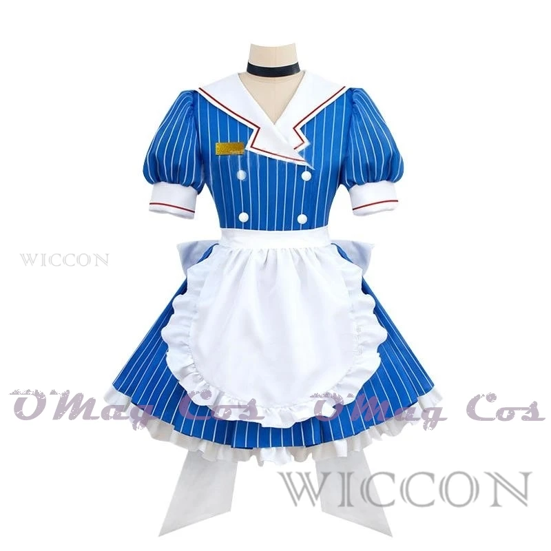 Project sekai Hypnotist Cosplay Costume Wig Miiku Kasane Teto Blue Striped Lolita Maid Dress Halloween Party Suit For Women Girl