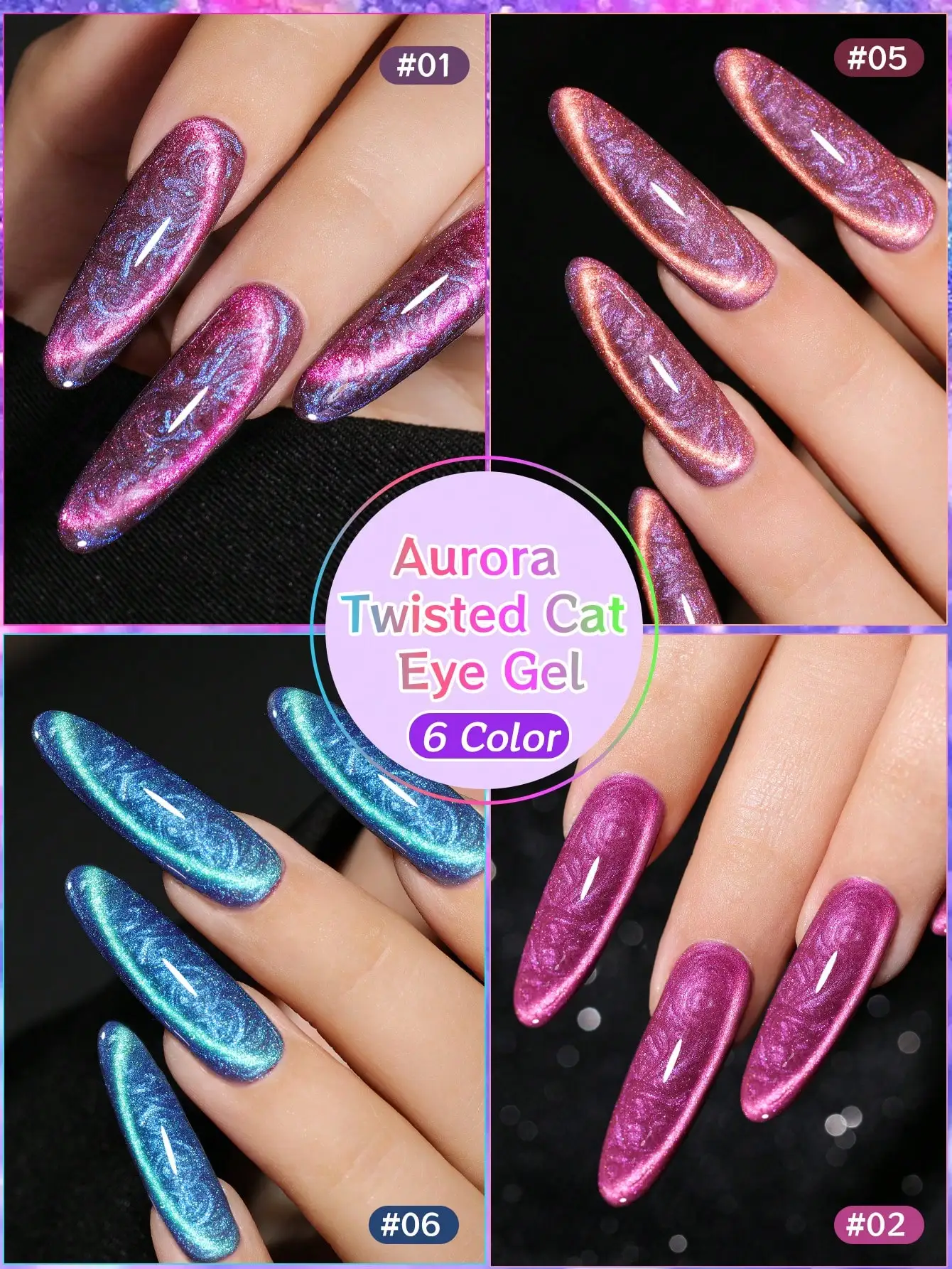 XEIJAYI 6pcs 고양이 눈 젤 네일 폴리쉬 글리터 스팽글 네일 폴리쉬 탈착식 UV 폴리쉬 네일 아트 네일 아트 디자인에 적합