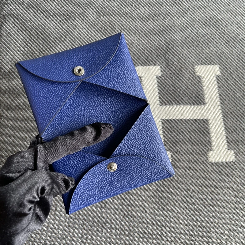 Genuine Leather Key Holder Coin Purse Document Bag  Blue Practical Leather Goods Short Wallet Top Layer Cowhide