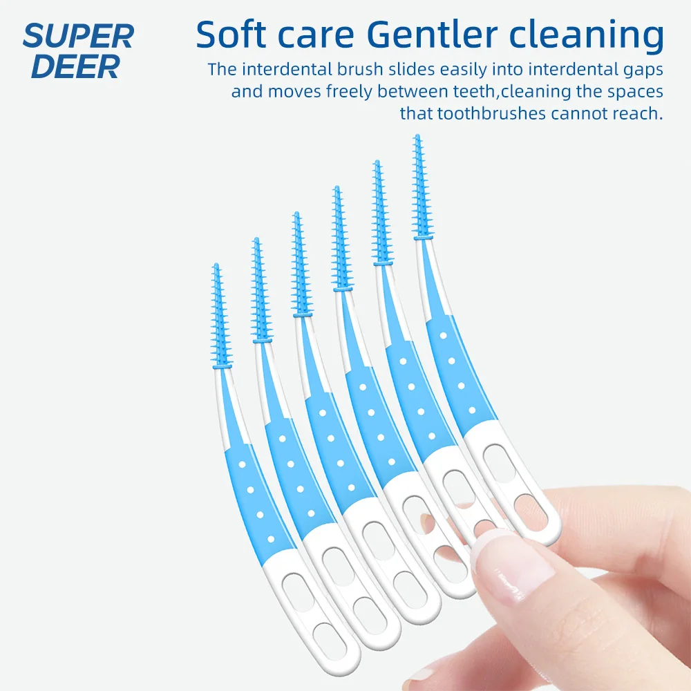 60pcs Mint Flavor Silicone Interdental Brushes Orthodontic Gap Brushes Soft Bristles Gap Cleaner Oral Care Cleaning Tools
