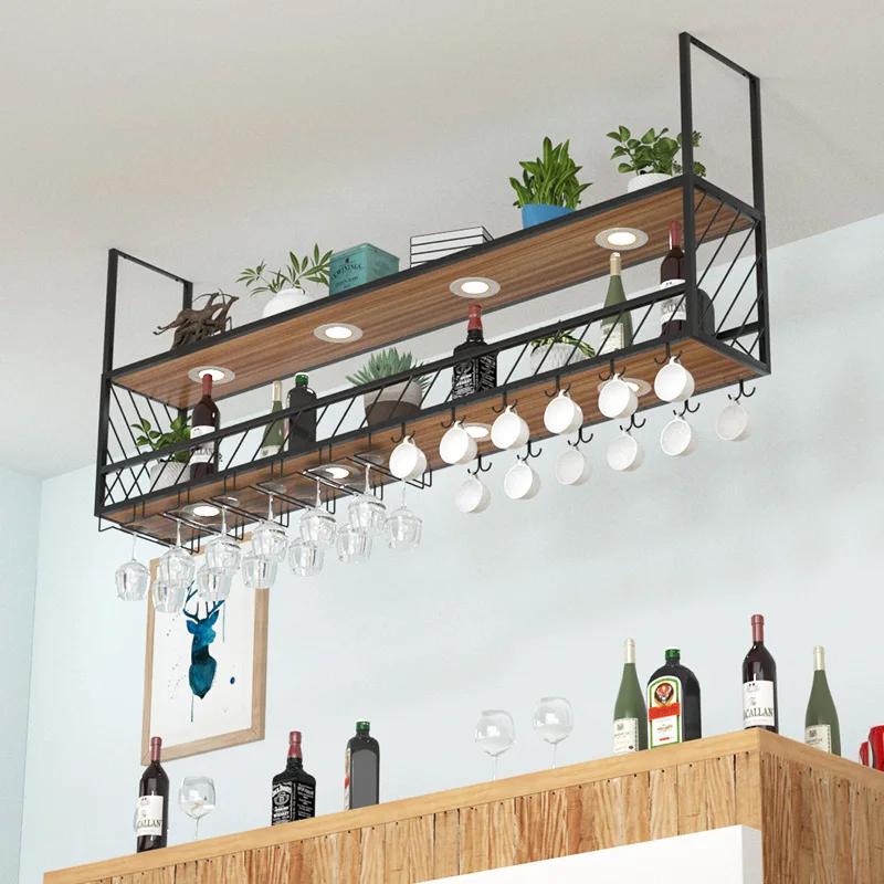 wrought iron bar hanger, upside-down wine glass holder, hanging wine cabinet