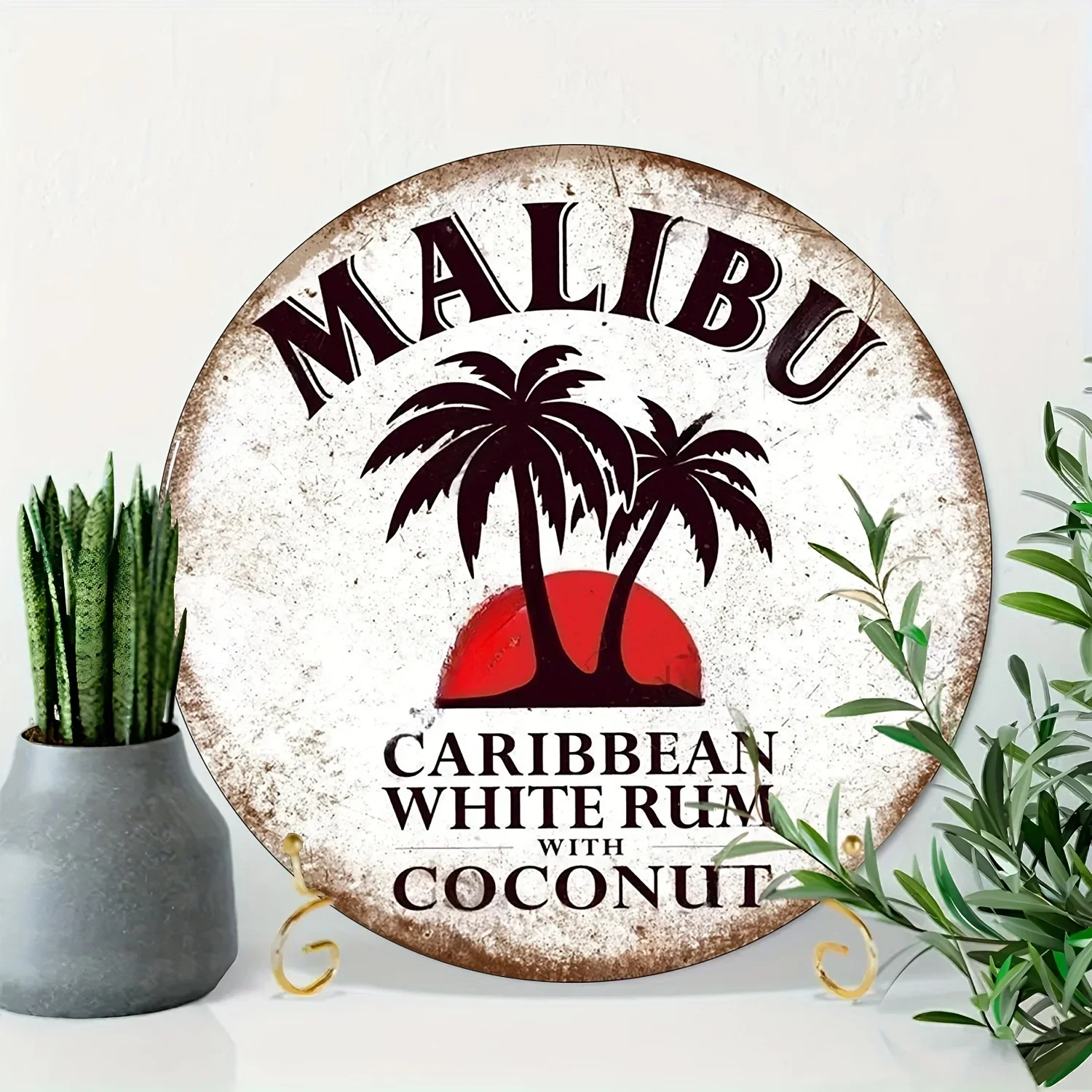 Aluminum round  Metal Tin Sign poster Wall Decoration Vintage Chic Art Deco Poster Malibu Rum for Home Bar Cafe Farm Shop Garage