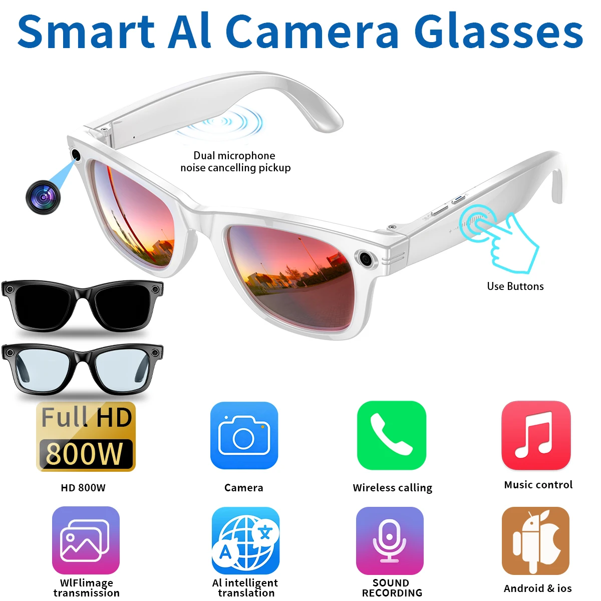

LIGE 4K 800W Pixel Smart Glasses AI Translation Glasses Photography Video Record Bluetooth Call Music Playback Voice Wake Up New