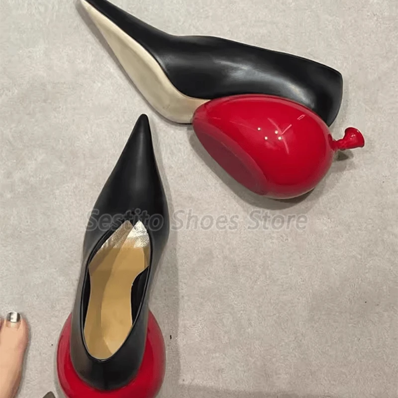 Balloon Heel Women Pumps Sexy Pointed Toe Leather High Heels Novelty Shallow Slip On Spring Summer Fashion Party Banquet Shoes