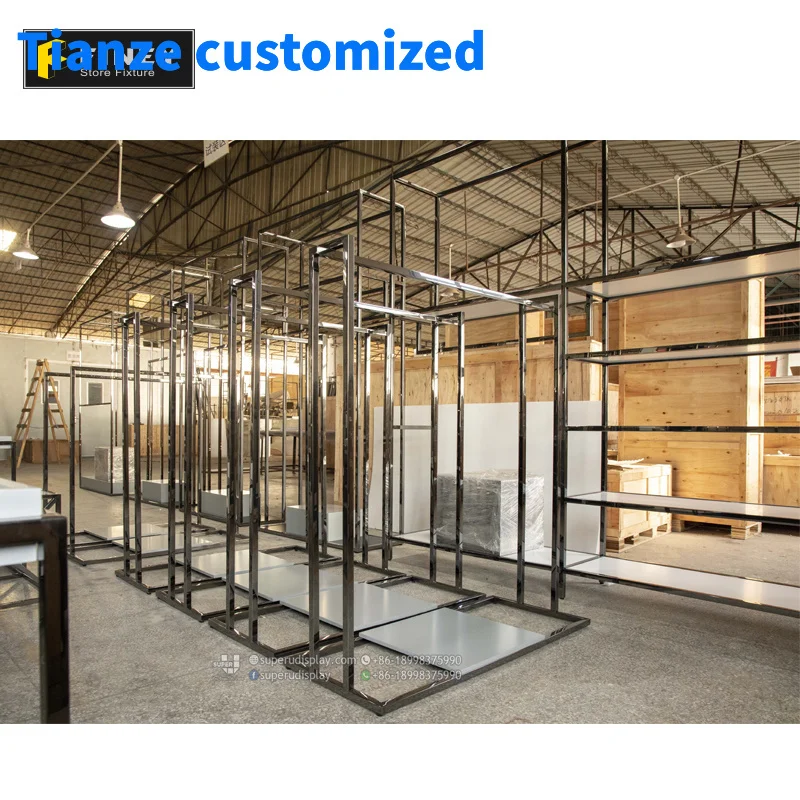 (Customized) shop garment display rack stainless steel clothing store clothes display racks furniture