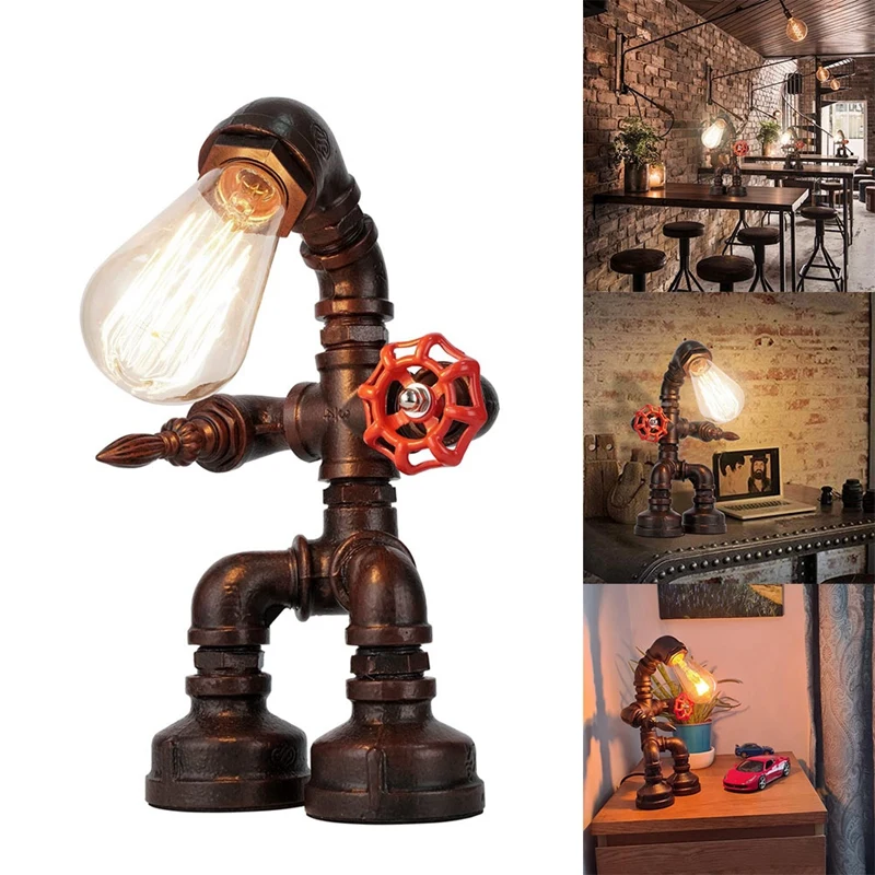 

Steampunk Lamp, Retro Lamp, Industrial Antique Iron Metal Robot Pipe Table Lamp For Room DIY Boy Nerd Gift