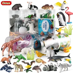 Oenux Miniature Animals Set Wild Sealife Farm Dinosaur Brinquedo Figurine Model Action Figures Zoo Cute Education Kids Toy Gift