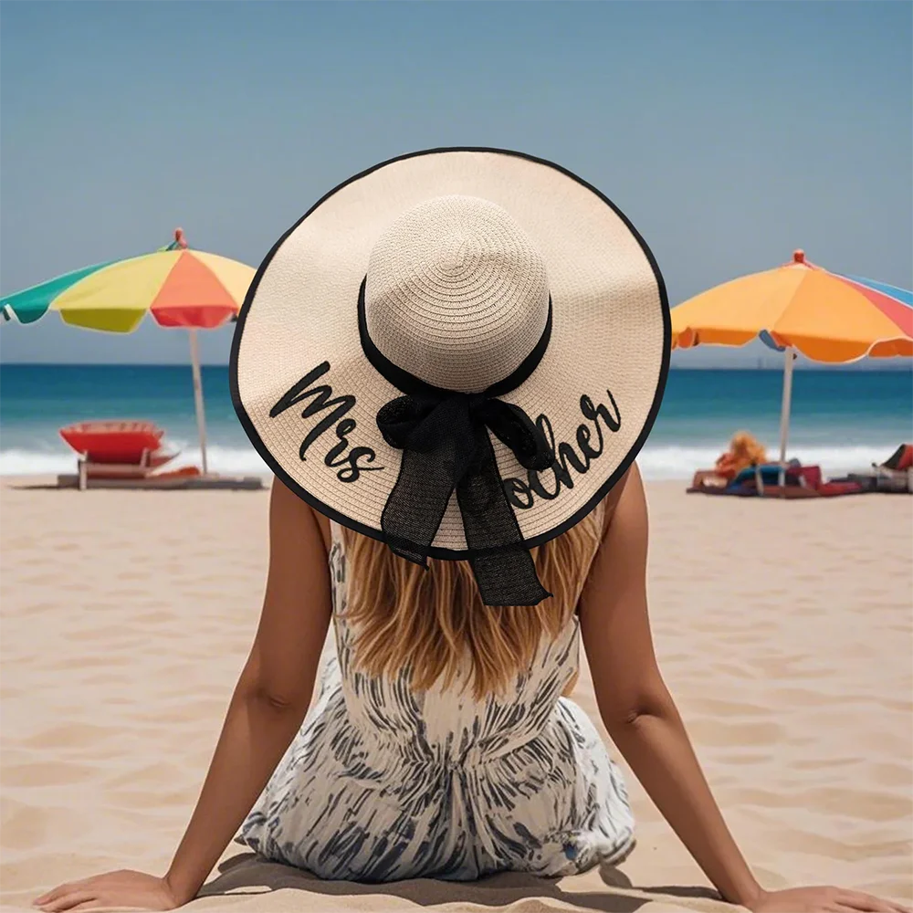 

1pcs Customized Bride Sun Hat Embroidered Floppy Honeymoon Beach Hat Gift for Future Mrs Bridesmaid Gift Bachelorette Party Hat
