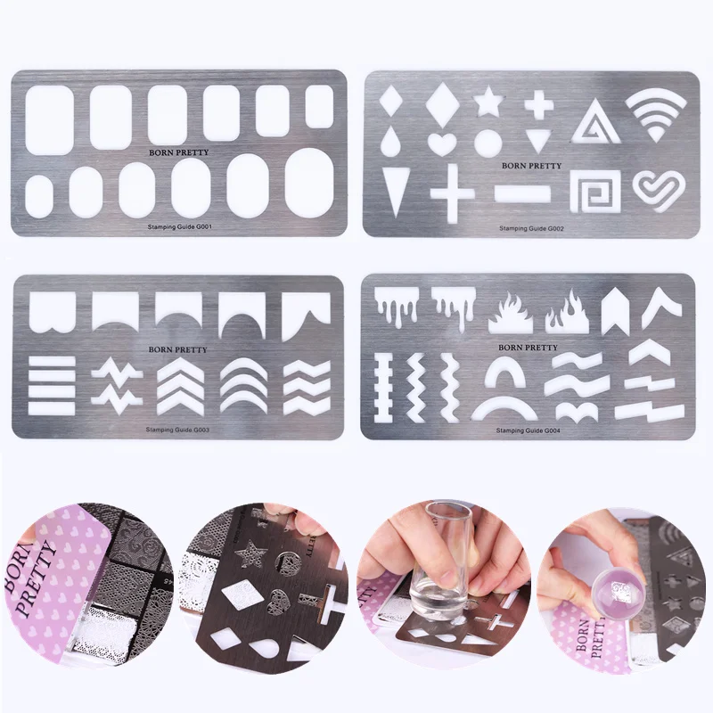 Geboren Mooie Klassieke Geruite Vlinder Franse Nail Stempelen Platen Ontwerp Bloem Bladeren Geometrie Diy Nail Printing Stencil Tools