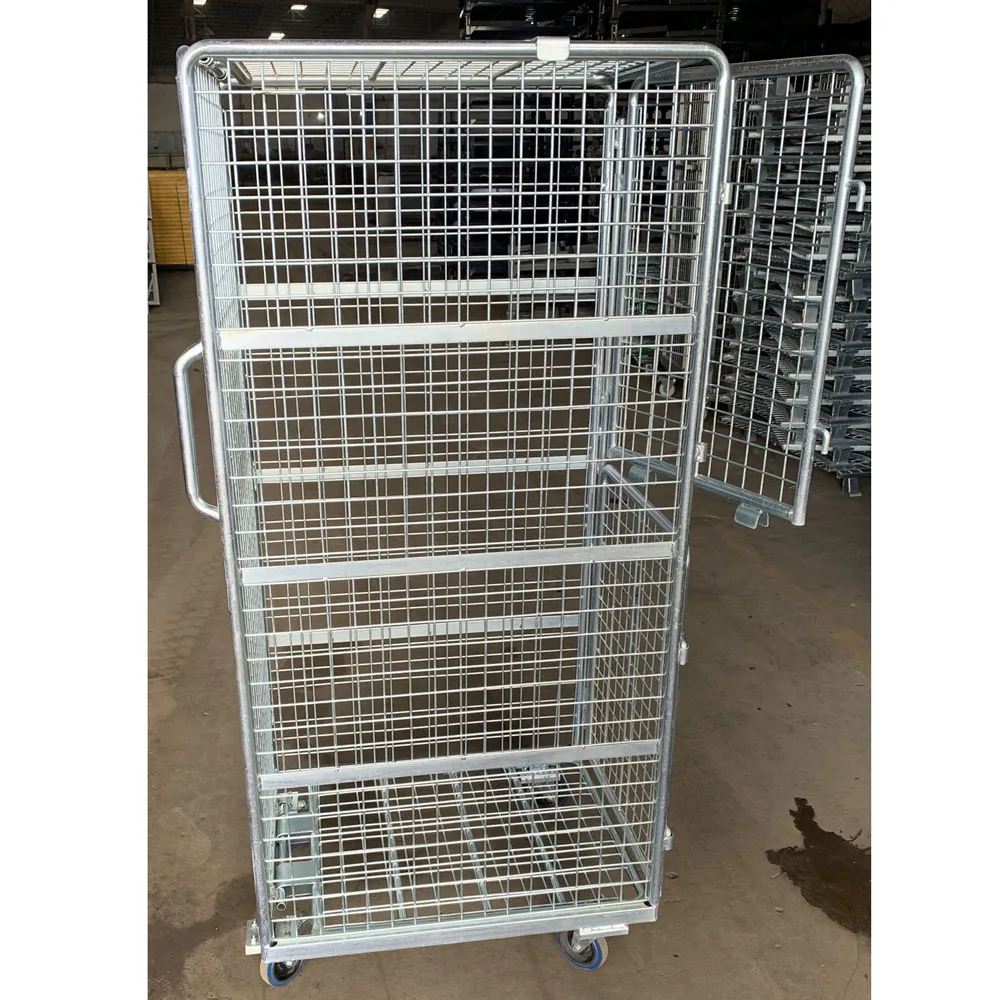 custom foldable metal wire mesh container with rolling foldable cage