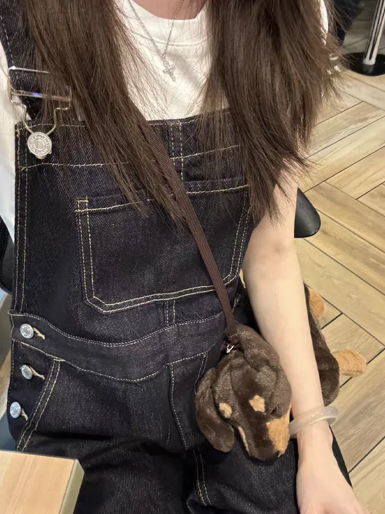 

American Style Loose Women's Denim Overalls Spring 2025 High Waist Straight Leg Wide Leg Pants Casual Comfortable Design