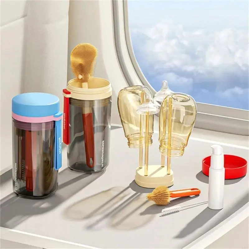 54DF Essential Baby Bottle Care Brush set Completes Bottle Washing set for Baby Includes Nipple Brush & Drying Stands