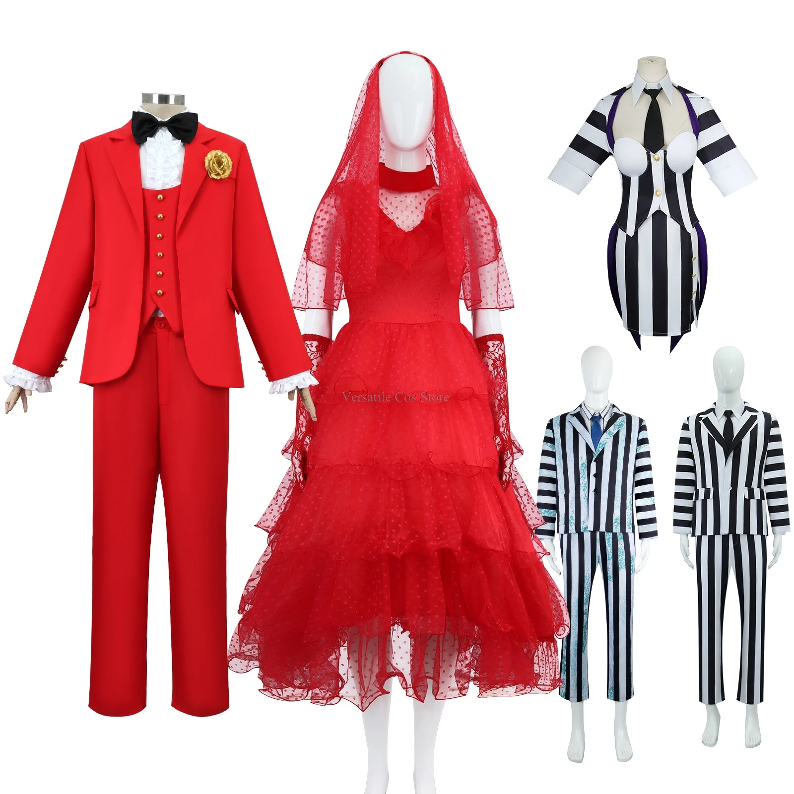 

Beetle Michael Keaton Cosplay Costume Dress Black and White Striped Uniform Women Wedding Outfit Halloween Carnival Suit