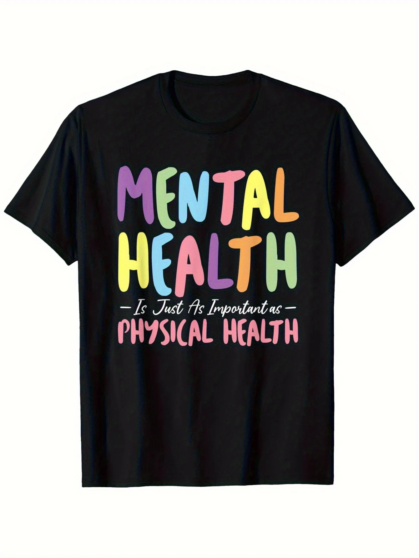 Mental and Physical Health Month Anti-Stigma Positive Quote T-Shirt Men's Casual Short Sleeve Gender Reveal T-Shirt Summer Perfect Printed Tee Fabric Weight - Casual Crew Neck