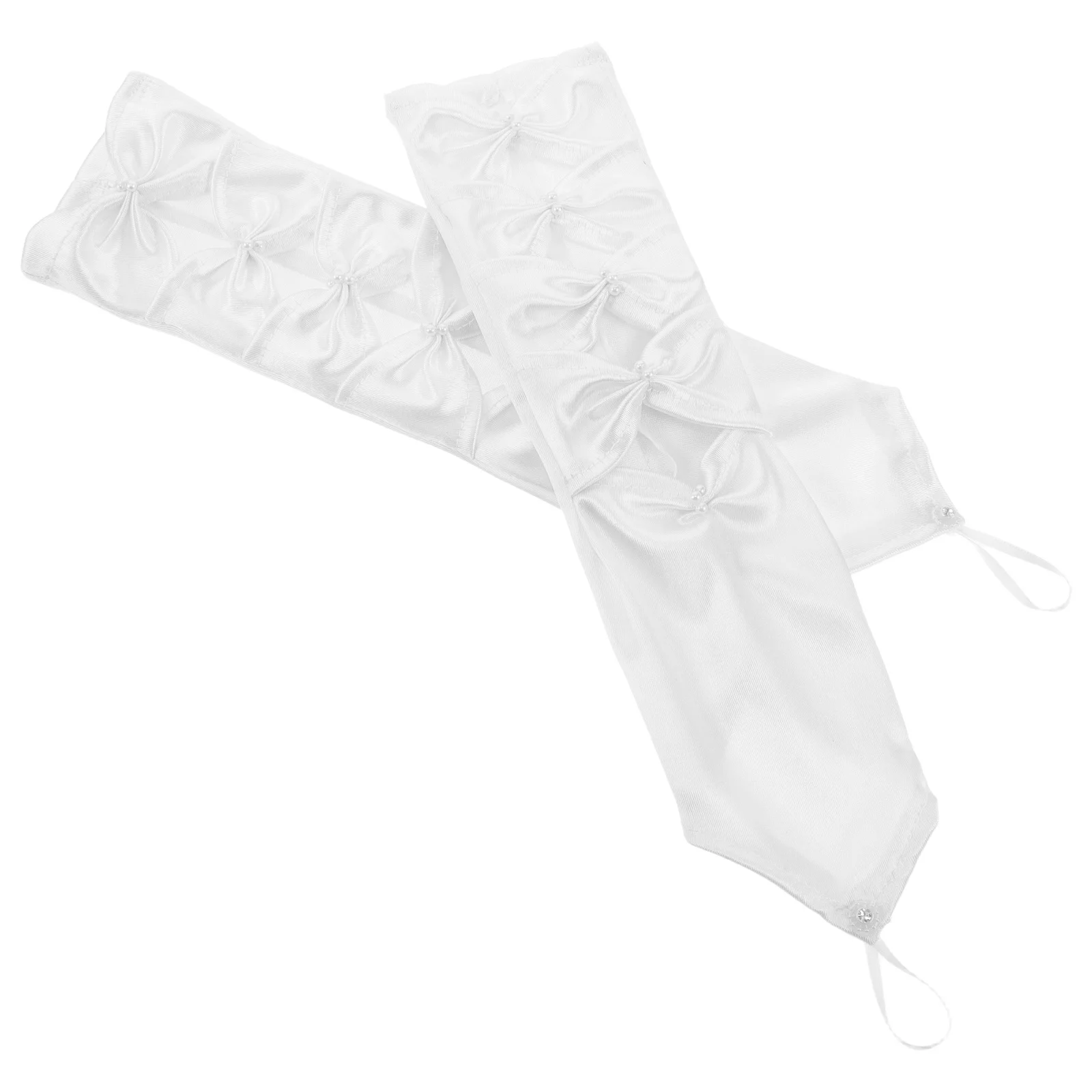 

1Pair Hollow Wedding Gloves Women White Fingerless Stretch Bow Knot Elegant Bridal Party Long Arm Warmers for Bride Bridesmaid