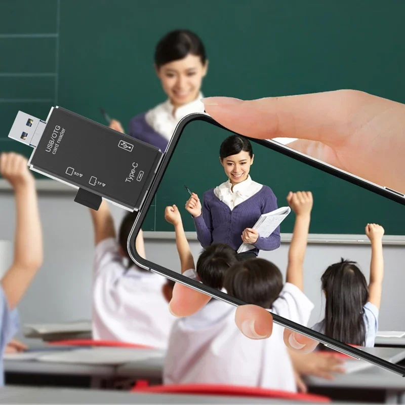 SD Card Reader USB C Card Reader 6 In 1 USB 2.0 TF/Mirco SD Smart Memory Card Reader Type C OTG Flash Drive Cardreader Adapter