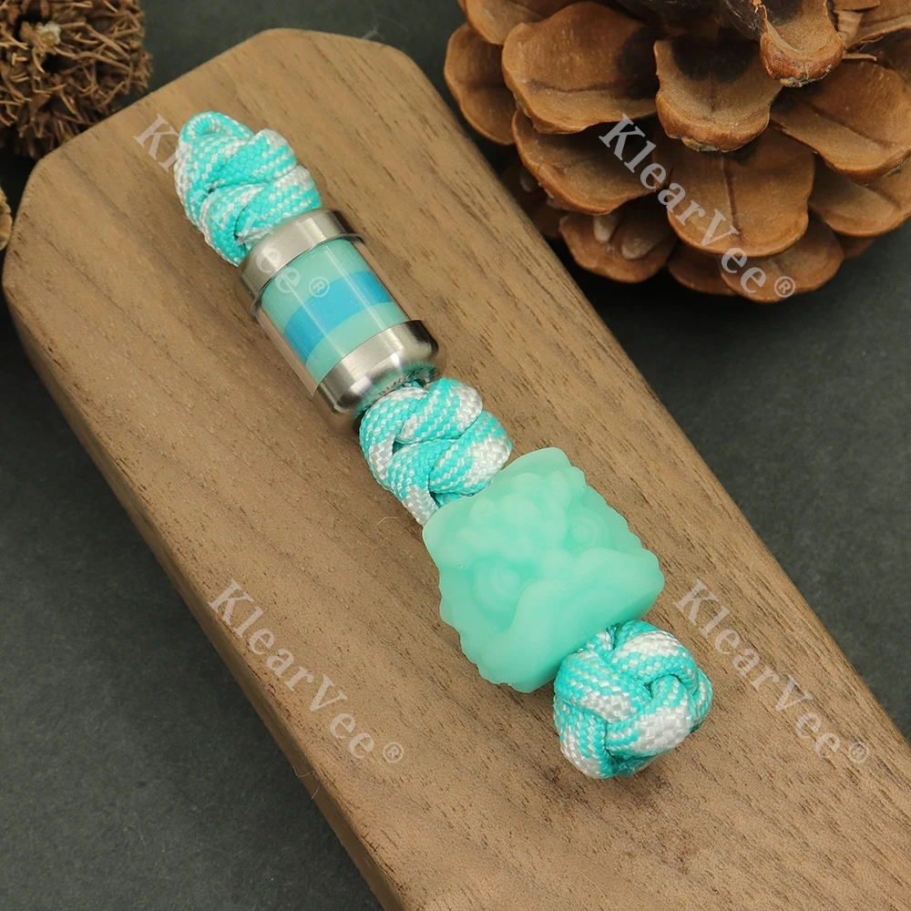 

Luminous Resin Lion Dance DIY Hand Woven Finished Pendant EDC Push Slider Knife Pendant Paracord Pendant
