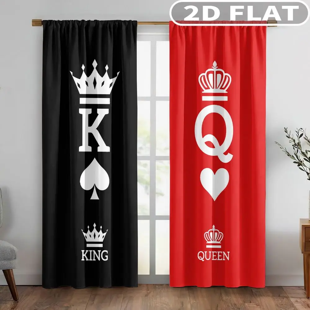 

2D FLAT 2pcs Curtains King And Queen Playing Card Perfect for Balcony, Bedroom, Living Room, Suitable for 4 Seasons
