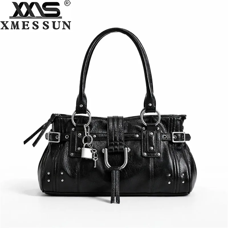 New Trendy Retro Rivet Underarm Bag 2026 Fashion Style Designer Lock Head Shoulder Bag, Large Capacity Commuting Tote Bag Ins