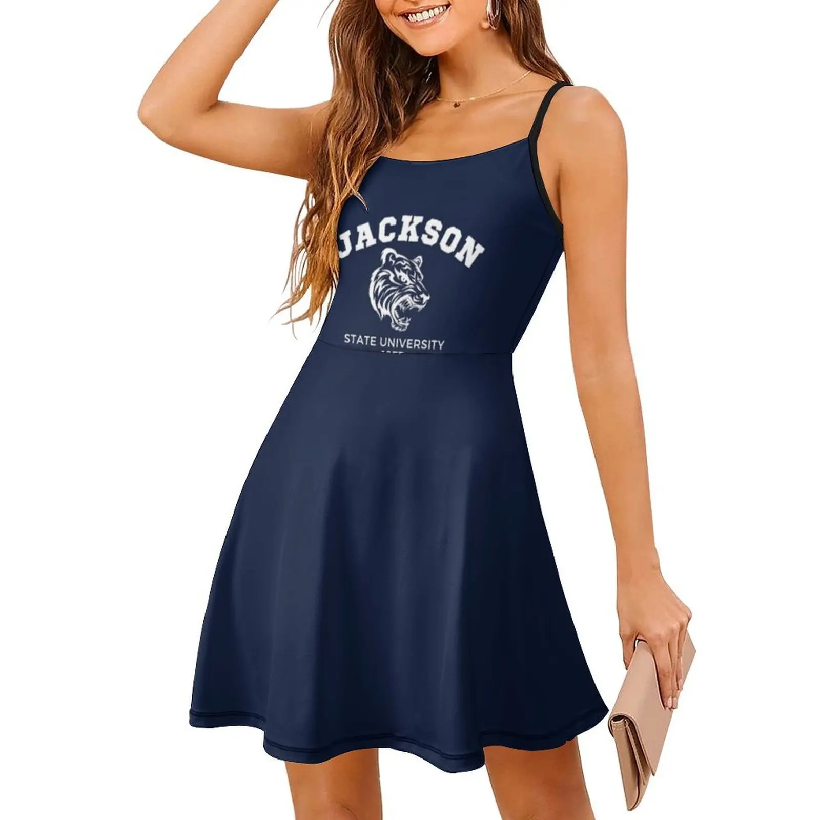 فستان جاكسون ستيت يونيفسييتي بفتحة عنق على شكل قلب فستان صيفي أنيق للحفلات للنساء من جامعة جاكسون ستيت للنساء