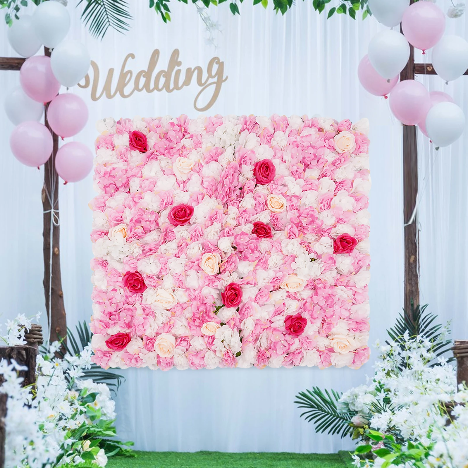 

1m x 1m, Artificial Rose Hydrangea Flower Wall Panels, Wedding Bouquet Display, DIY Decor Silk Wall Panel, Waterproof, Reusable